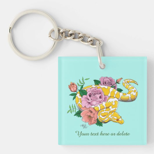 Porte-clés Python boule jaune albino Roses sarcelle (Devant)