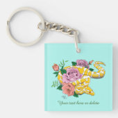 Porte-clés Python boule jaune albino Roses sarcelle Entrepris (Devant)