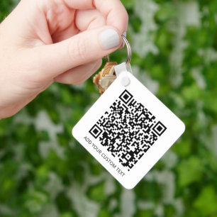 Porte-clés QR Code Minimalist Simple White Custom Text Logo