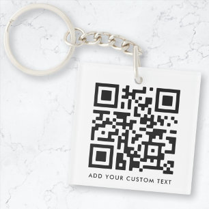 Porte-clés QR Code Minimaliste Nettoyer Simple Blanc Texte Pe
