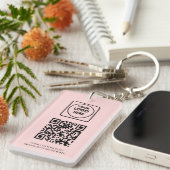 Porte-clés QR code rose | Conception de logo d'entreprise pro (Devant droit)