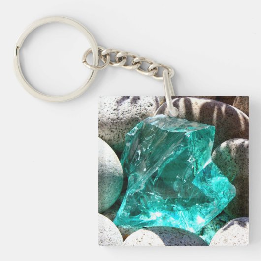 Porte-clés Quartz cristal pierre nature roche minéral turquoi (Devant)