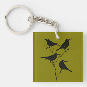 Porte-clés Quatre oiseaux chanteurs Rétro découpage milieu du