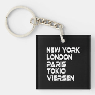 Porte-clés Quatre partisans de New York Londres Tokyo Paris