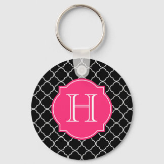 Porte-clés Quatrefoil noir et blanc avec Monogramme