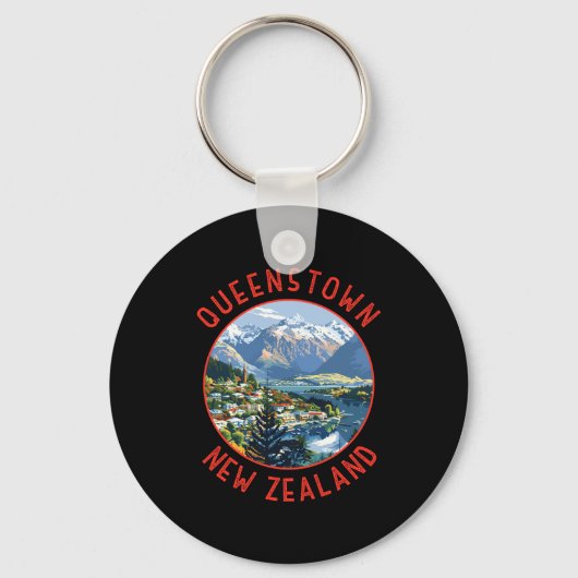 Porte-clés Queenstown New Zealand Retro Distressed Circle  (Recto)