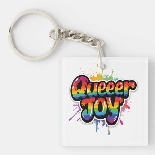 Porte-clés Queer Joy Rainbow Pride Typography – LGBTQ+ Quotes (Devant)