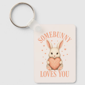 Porte-clés Quelqu'un vous aime Mignon petit lapin sur rose te