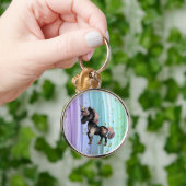 Porte-clés Queue noire Unicorne violette rose (Main)