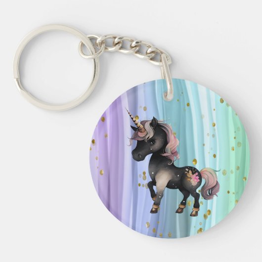 Porte-clés Queue noire Unicorne violette rose (Devant)