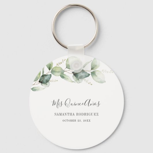 Porte-clés Quinceanera Eucalyptus 15e anniversaire Keepsaké (Recto)