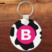 Porte-clés Quirky Cow Patch Pattern Pink Monogram (Verso)