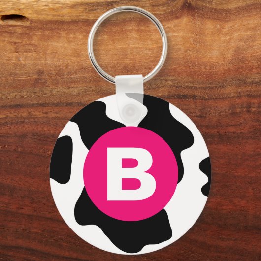 Porte-clés Quirky Cow Patch Pattern Pink Monogram (Verso)