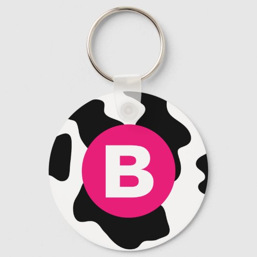Porte-clés Quirky Cow Patch Pattern Pink Monogram (Verso)