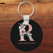 Porte-clés R Floral Monogramme Nom Lettres Pink Agate Porte - (Recto)