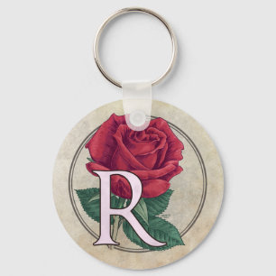 Porte-clés R pour le monogramme de fleurs Roses