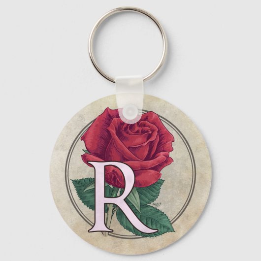Porte-clés R pour le monogramme de fleurs Roses (Recto)