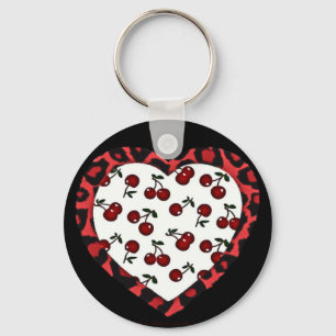 Porte-clés RAB Rockabilly Cherries Leopard Print Heart