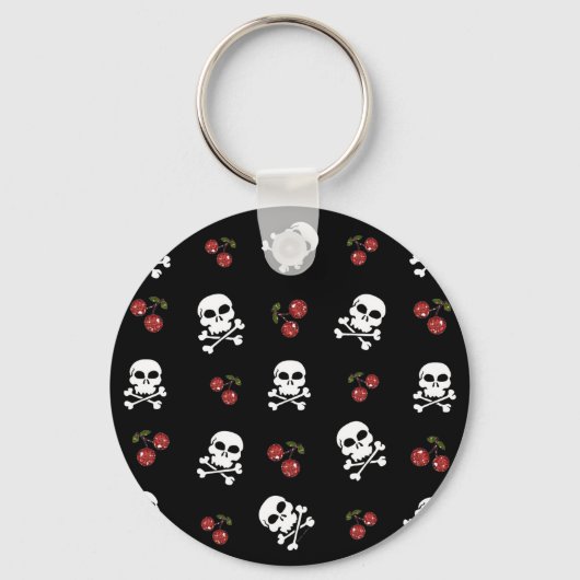 Porte-clés RAB Rockabilly Skuls et Cerises sur Noir (Recto)