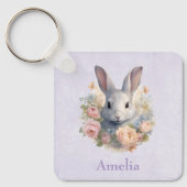 Porte-clés Rabbit Surrounded by Pastel Flowers Cute (Recto)