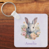 Porte-clés Rabbit Surrounded by Pastel Flowers Cute (Recto)
