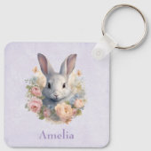 Porte-clés Rabbit Surrounded by Pastel Flowers Cute (Dos)