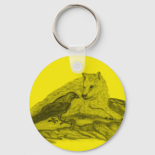 Porte-clés Rabe mit Wolf schwarz gelée Design