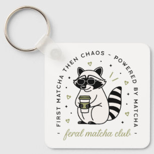 Porte-clés Raccoon boire matcha club drôle animal kawaii
