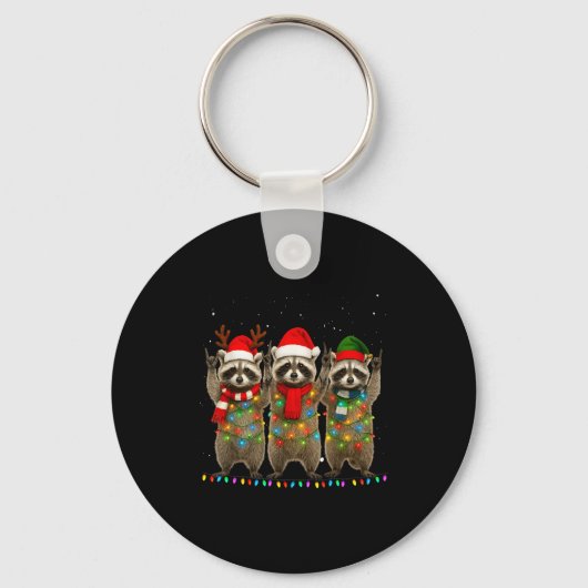 Porte-clés Raccoon Christmas Tree Lights Pajama Racoon Lover (Recto)
