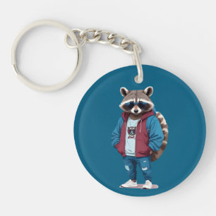 Porte-clés Raccoon portant Sweat - shirt à capuche drôle Cool