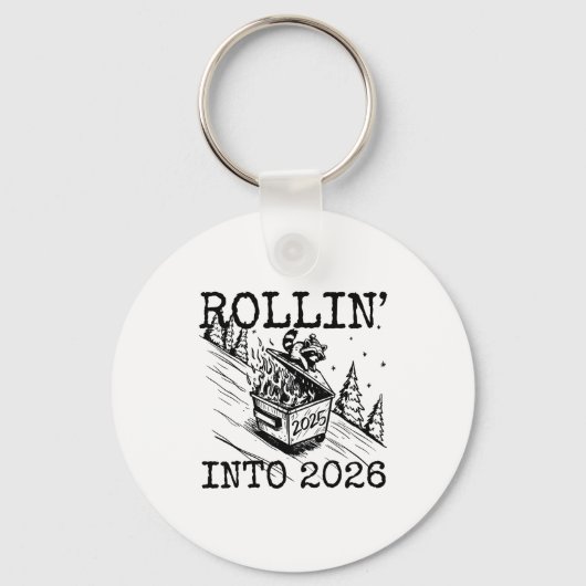 Porte-clés Raccoon Rolling Into 2026 Happy New Year 2026 Funn (Recto)