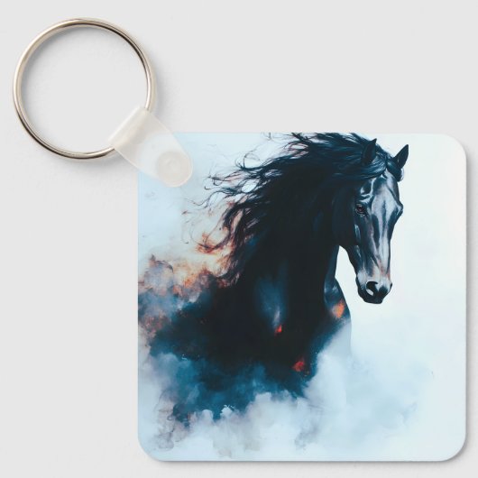 Porte-clés Racing Black Horse Portrait Minimalist (Recto)