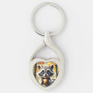 Porte-clés Racon de style Cute Kawaii tenant un gland