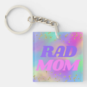 Porte-clés "Rad Mom" Colorant Rainbow Parties scintillant Por
