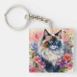 Porte-clés Ragdoll Chat Floral Art