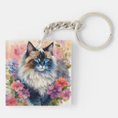 Porte-clés Ragdoll Chat Floral Art (Dos)