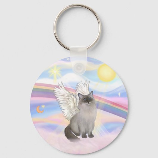 Porte-clés Ragdoll Chat (Point Bleu) Angel - Nuages (Recto)
