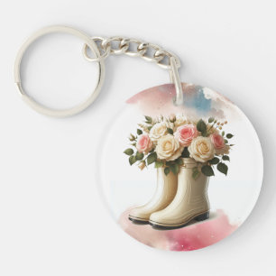 Porte-clés Rainboots et Roses Style Vintage