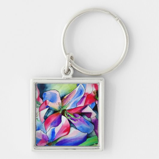 Porte-clés Rainbow Azalea fleur aquarelle originale (Devant)