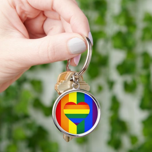 Porte-clés Rainbow Heart & Pride Rainbow Flag / communauté LG (main)