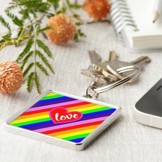 Porte-clés Rainbow Love Heart Classic Pride Dynamic Stripes (Côté)