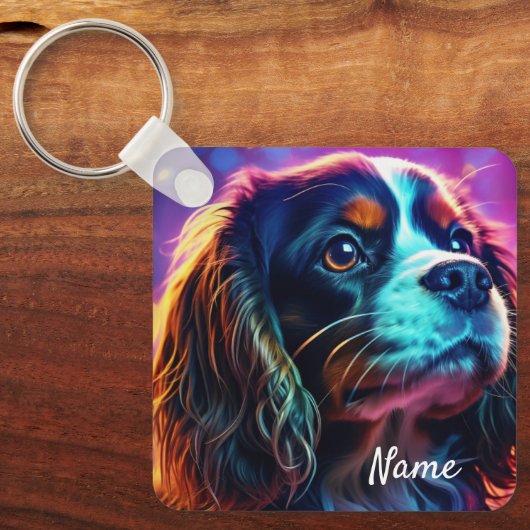 Porte-clés Rainbow Tri Cavalier King Charles Spaniel Chien (Recto)