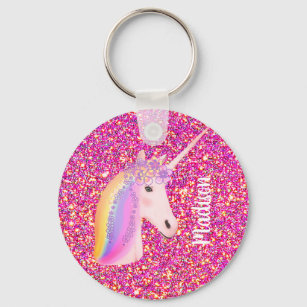 Porte-clés Rainbow Unicorn Parties scintillant rose magique P