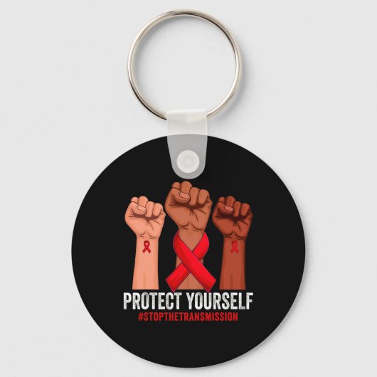 Porte-clés Raising Hand Protect Yourself HIVAIDS Awareness Re (Recto)