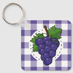 Porte-clés Raisins sur Plaid violet blanc