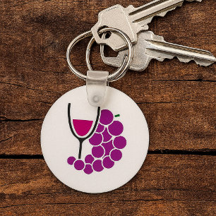 Porte-clés Raisins violets minimalistes et verre à vin