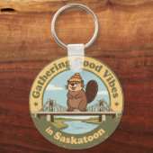 Porte-clés Ramassage de bonnes vibrations à Saskatoon Funny B (Recto)
