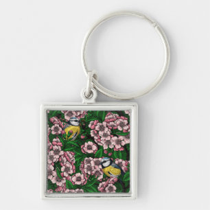 Porte-clés Rameaux bleus dans le cerisier en fleurs en vert