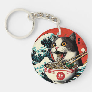 Porte-clés Ramen de chat Art japonais Style vintage
