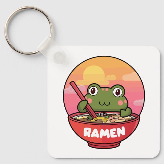 Porte-clés Ramen mangeant des grenouilles de Kawaii (Recto)